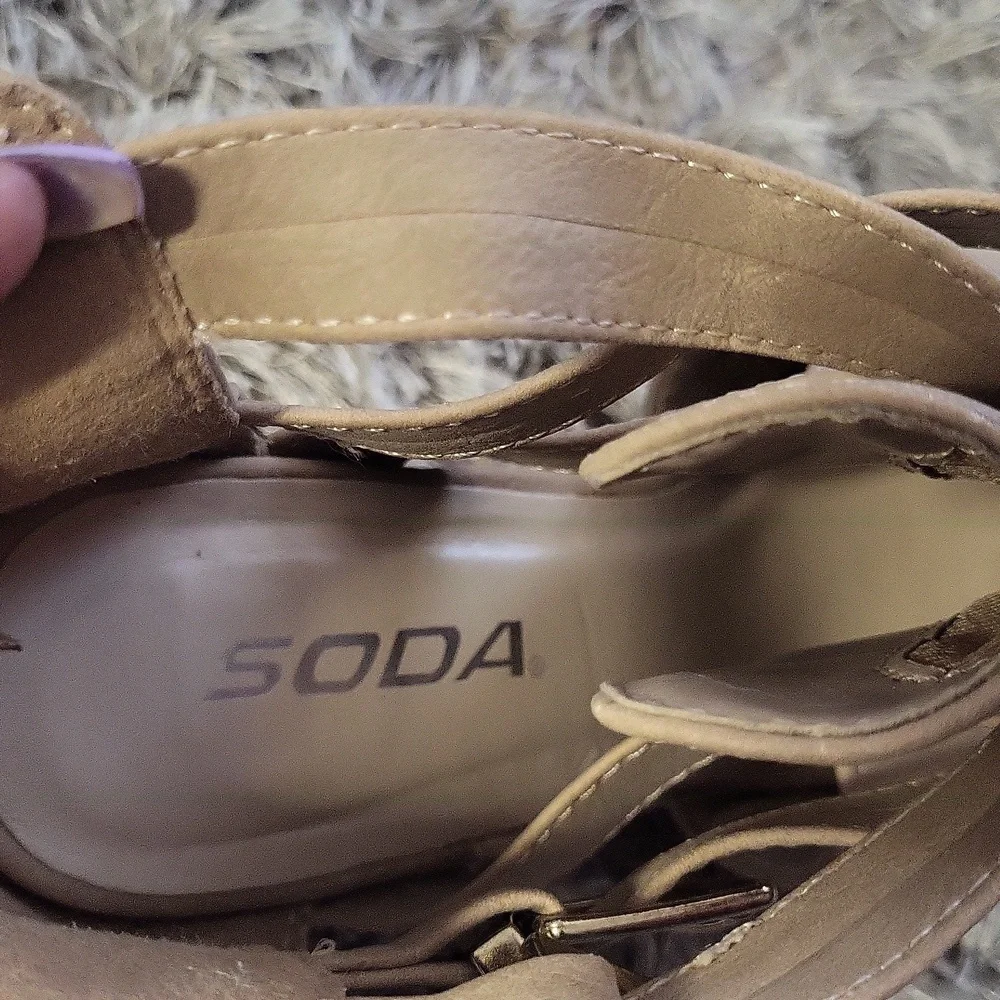 Soda Tan Heeled Ankle Boots with Buckles - Picture 3 of 6